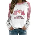 thumbnail image 2 of Black and Friday Deals pimelu Christmas Sweatshirt Clearance Womens Christmas Santa Claus Sweater Fashion Pink Christmas Tree Print Leopard Patchwork Sweatshirt Xmas Ladies Pullover Tops, 2 of 4