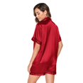 thumbnail image 4 of Short Sleeve Satin Pajama Set for Women - Button Down Sleepwear Top with Shorts Valentine's Gift Pajamas Set 2 Piece Silk Loungewear,S-XXL, 4 of 13