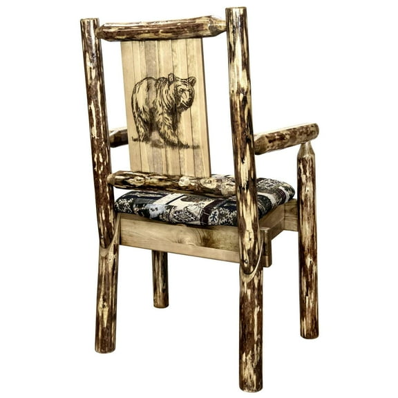 Glacier Country Collection Captain's Chair, Woodland Upholstery w/ Laser Engraved Bear Design