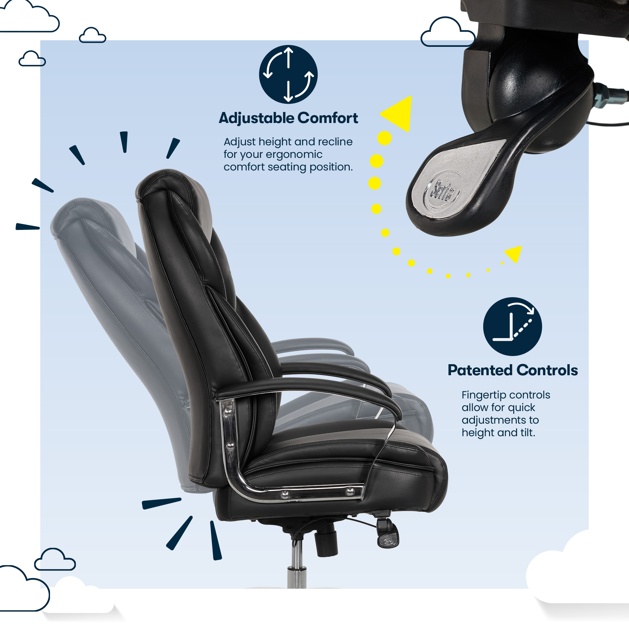 Serta Big & Tall High Back Office Chair, Heavy Duty Weight Rating, Black Bonded Leather Upholstery - image 5 of 12