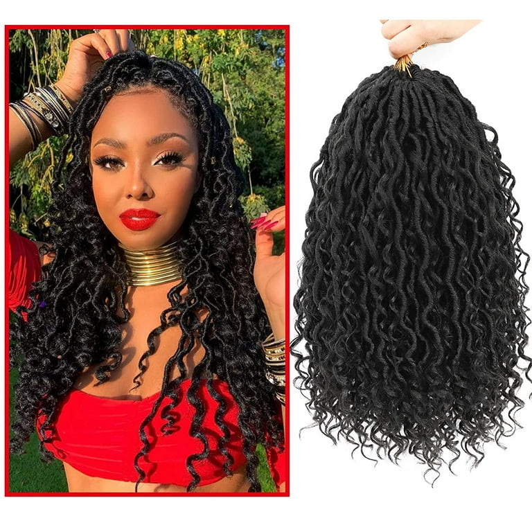  6Pcs/Lot Goddess Locs Crochet Hair 14 Inch Wavy Curly Faux  Locs Crochet Braids Goddess Braids Crochet Hair Goddess Curly Faux Locs  Crochet Hair Curly Braiding Hair with Culry End (14