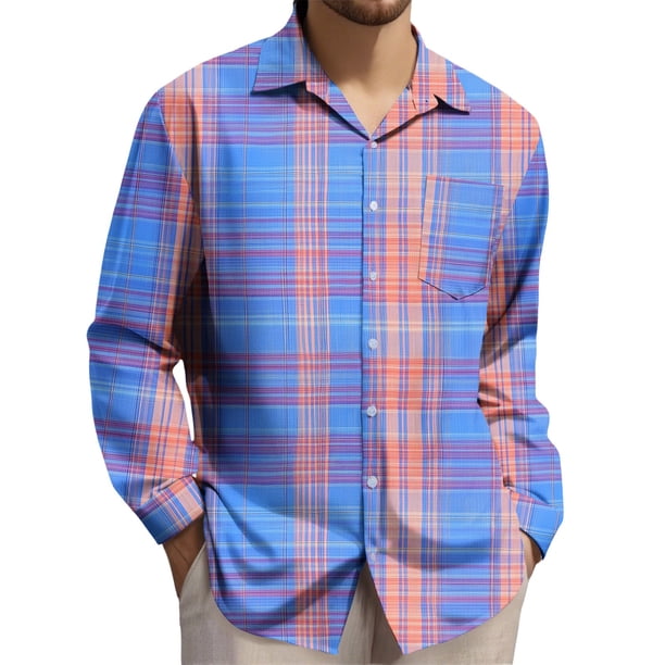 Yaoyar Men's Plaid Button Down Shirt Long Sleeve Casual Lapel Work Shirts Lightweight Shirts with Pocket