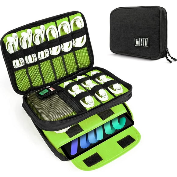 Luxtude Electronics Organizer, Portable Cable Organizer Bag for iPad 7.9'', Double Layer Travel Tech Bag&Cord Storage, Compact Cord Case&Charger Pouc