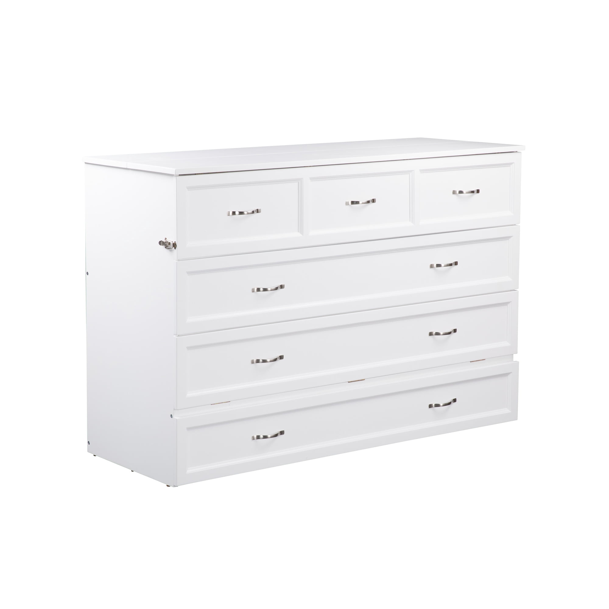 AFI Deerfield Queen Solid Wood Murphy Bed Chest with Mattress, Drawer & Charger in White