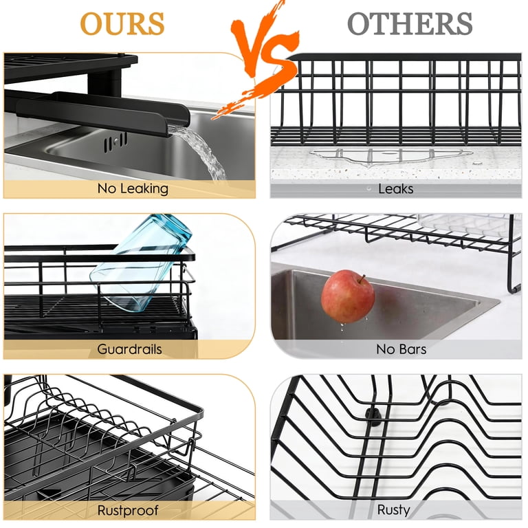 AOKIWO Extendable Dish Drying Rack, Stainless Steel, Black photo 5