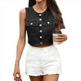 thumbnail image 3 of Chalecos Vaqueros para Mujer, Top Corto de Mezclilla, Chaleco con Botones, Camisetas Sin Mangas, Chaqueta Informal de Moda Sin Mangas Negro y Gris L, 3 of 9