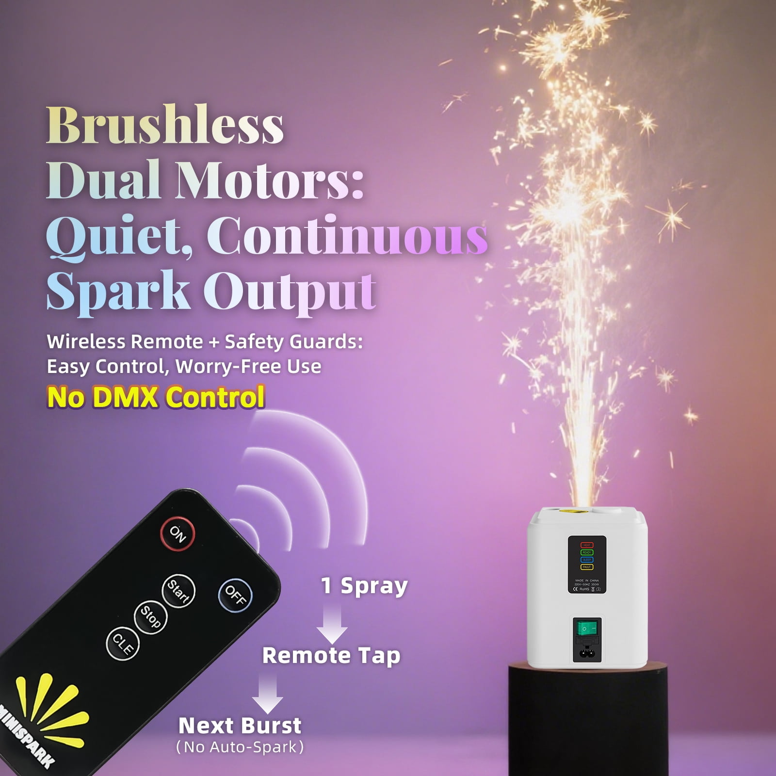 2 PCS, 350W Mini Cold Spark Machine, 2-3.5mFountain Effect Portable Device with Auto Safety Cutoff - for Stage Wedding Party Events (Include 10pcs Consumables)