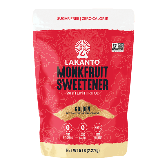 Lakanto Golden Monk Fruit Sweetener with Erythritol - Raw Cane Sugar Substitute, Zero Calorie, Keto Diet Friendly, Zero Net Carbs, Coffee, Tea, Baking, Extract, Sugar Replacement (Golden - 5 lb)