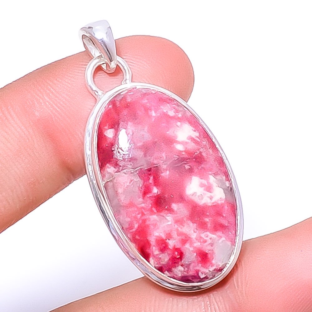 Pink Thulite - Norway Gemstone 925 Sterling Silver Pendant 1.72" P_9210_55_10, Christmas Gift, Gemstone Silver Jewelry, Thulite Pendant, New Year Sale