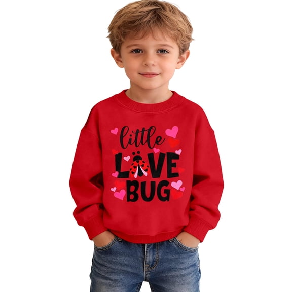 Kiijoy Toddler Boys Valentine's Day Sweatshirt Cute Letter Crewneck Pullover, Sizes 3-4