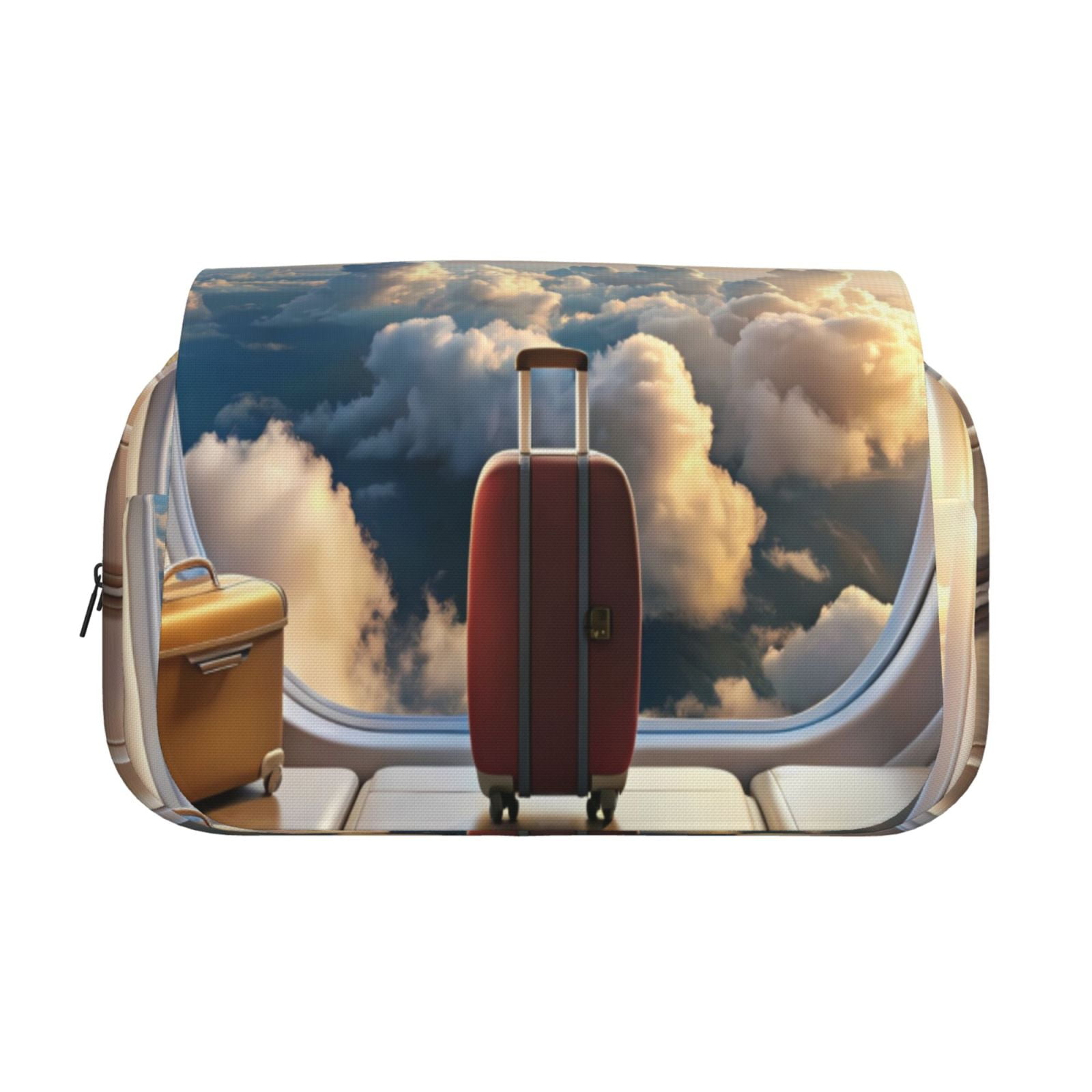 Rateoe Sunset Airplane Travel View Pattern Double Clamshell Pen Case, Storage Organizer with Two Zipper Compartments– Holds Up to 50 Pencils & Pens
