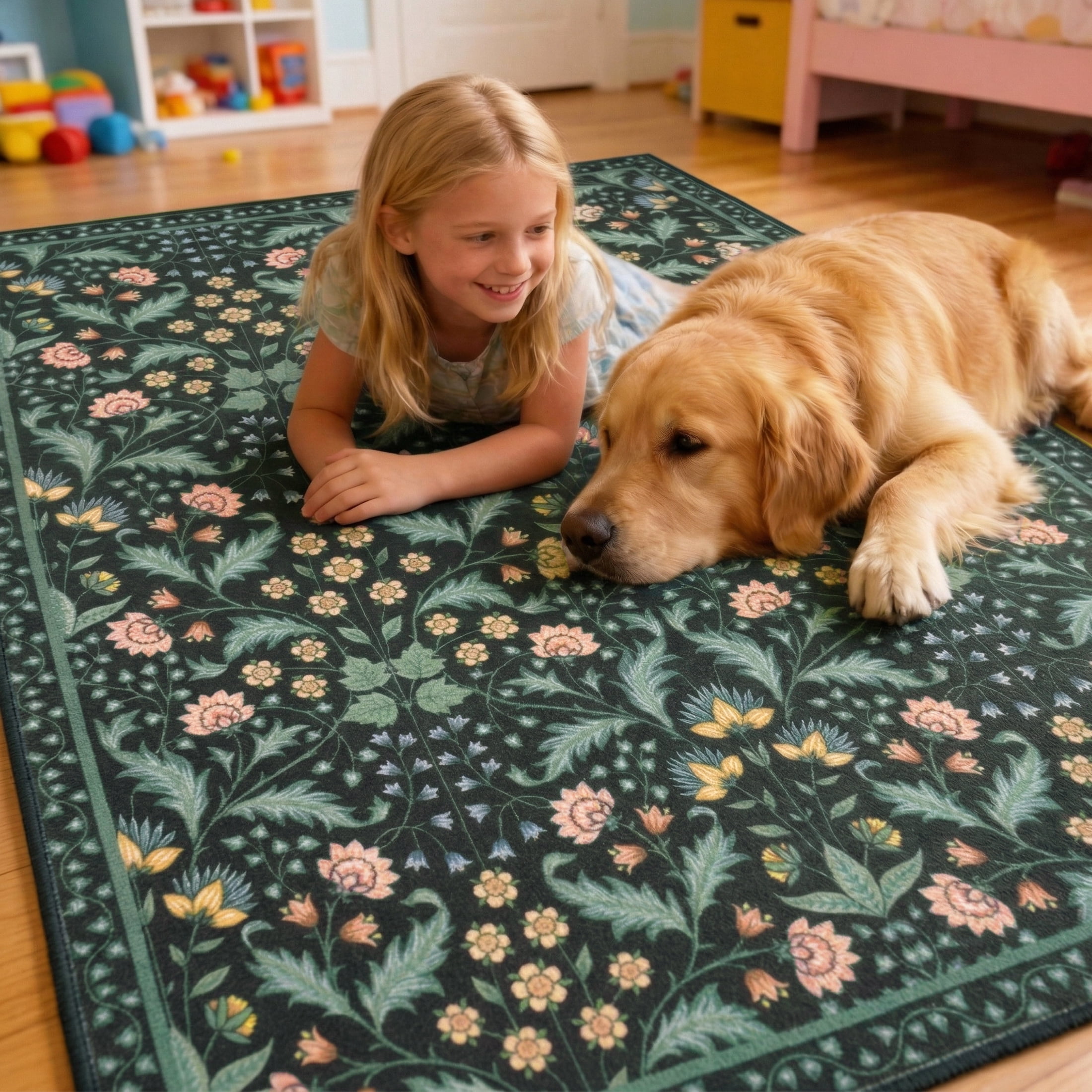 ARJINCUTE Spring Blooms Vintage Black Front Door Entrance Doormat 3' x 5', Soft Touch, Non Slip, Low Pile, Machine Washable, Foldable