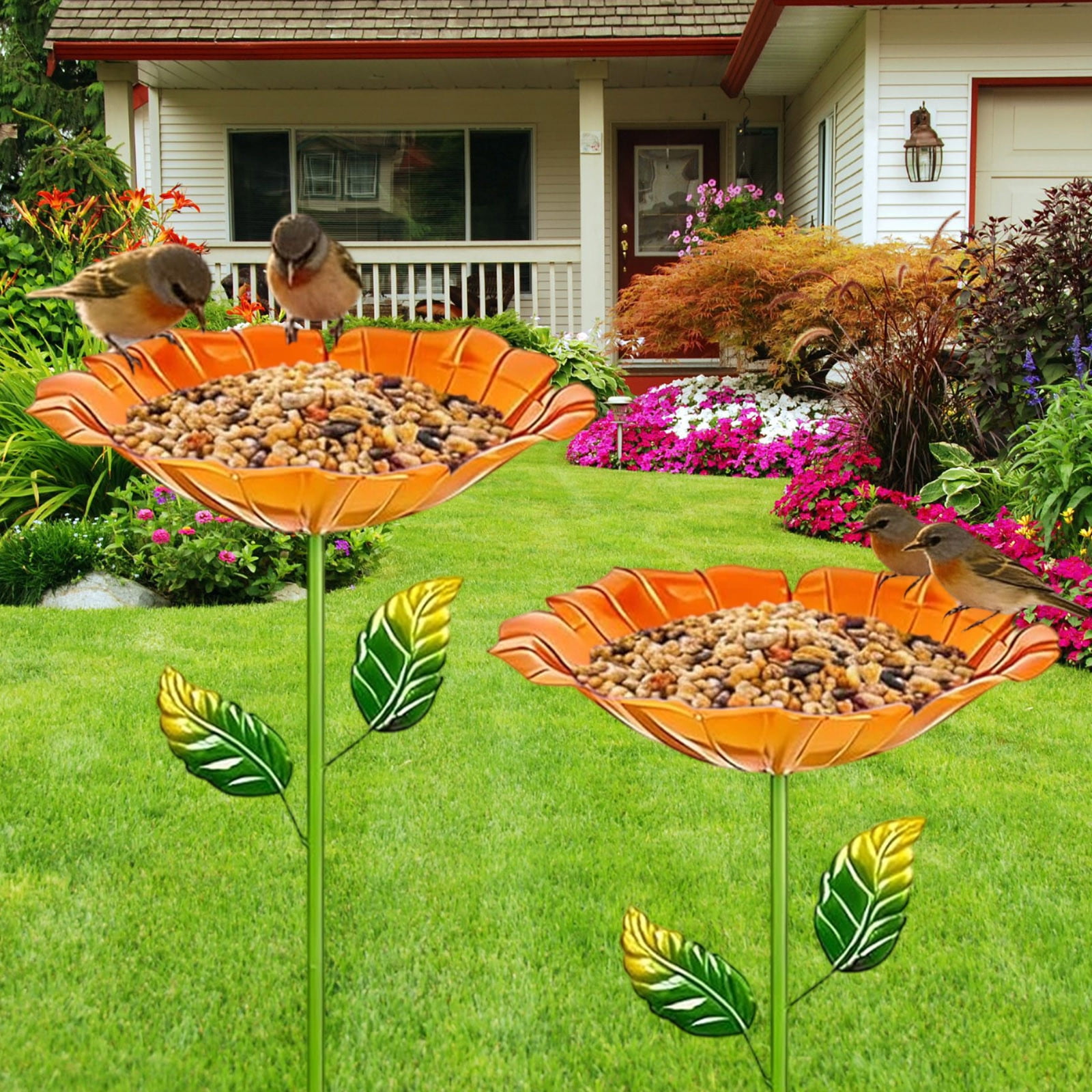 Outdoor storage box Standing Bird Bath Metal Garden with Stake, Removable Bird Bath Water Drinker for Wild Birds, Vintage Garden Decoration for Yard Patio, Rustproof Iron Finish