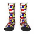 thumbnail image 3 of Colorful Geo Print Socks Geometric Patchwork Casual Stockings Autumn Anti Slip Women Men S, 3 of 7