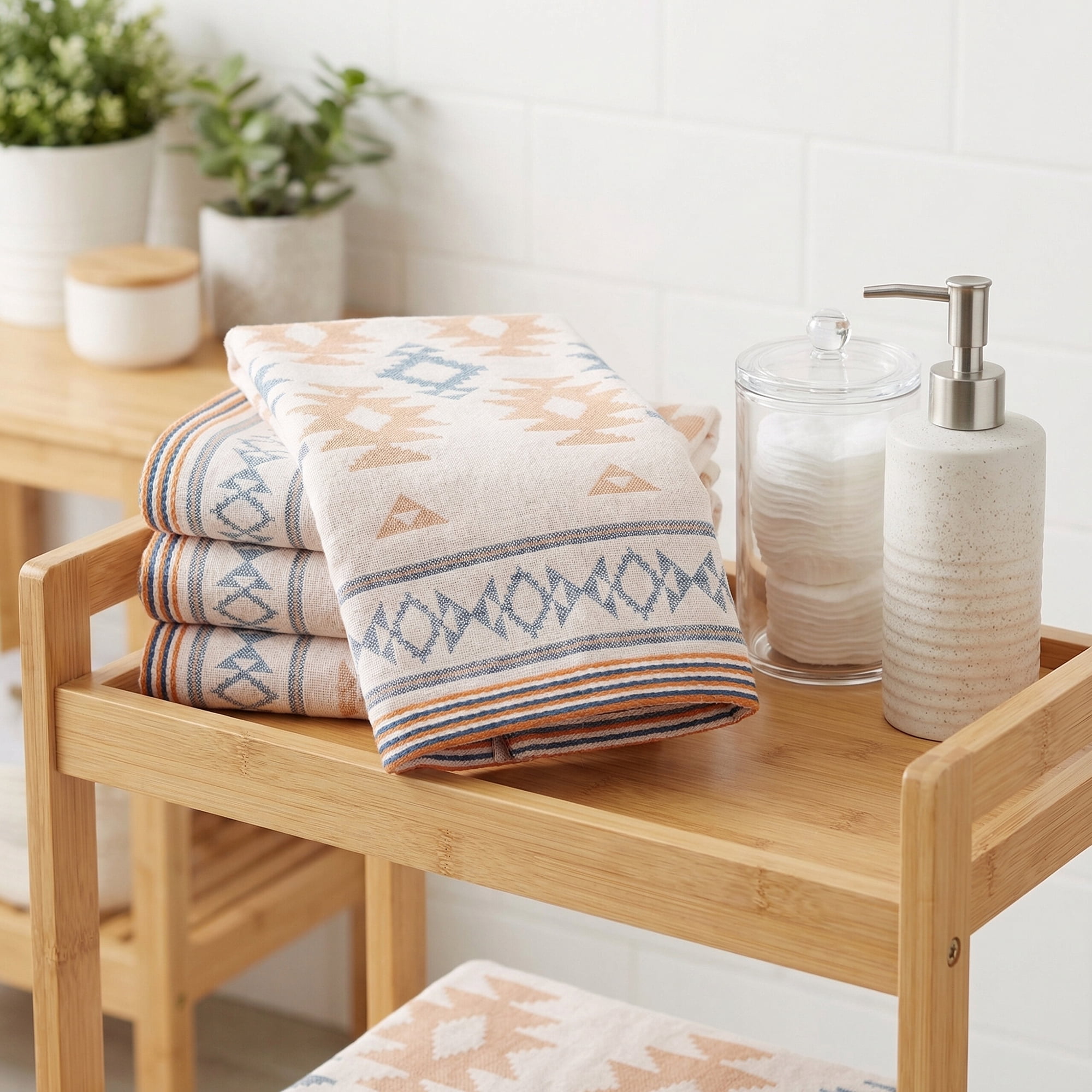 Unique Bargains Boho Cotton Cute Pattern Soft Absorbent Towel Blue 1pc