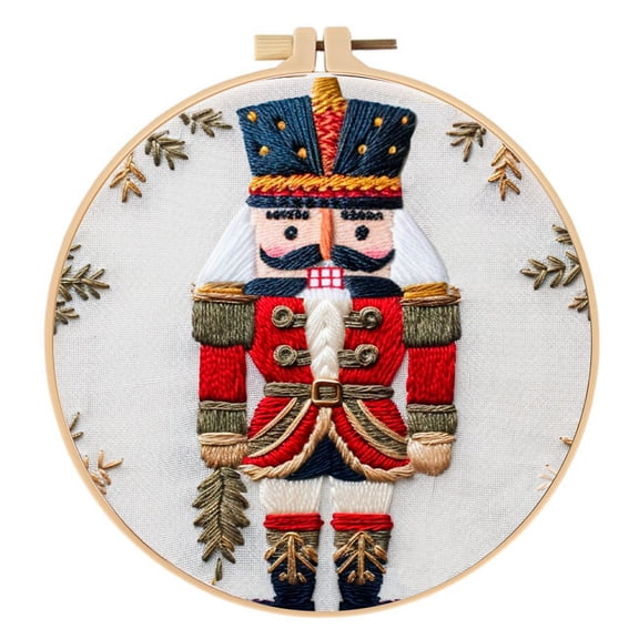 Nutcracker Embroidery Kit for Christmas with Hoop, Color Threads, Needles Craft for Beginners 8inch