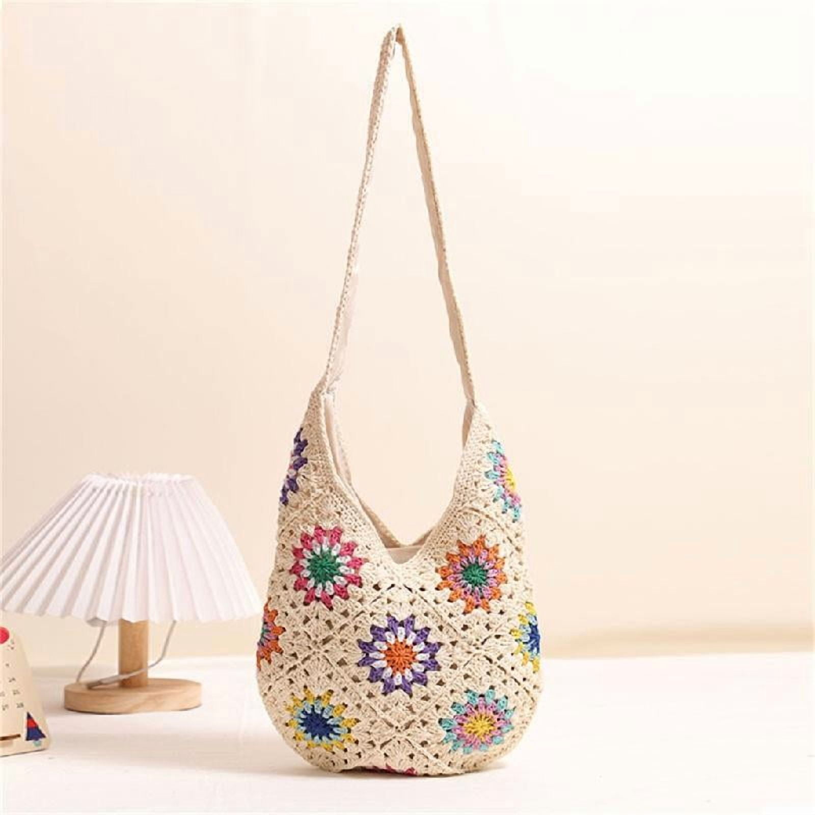 All-matching Handbag for Women Knitted Shoulder Bag Colorful Flowers Crossbody Bag Female Crochet Beach Bag