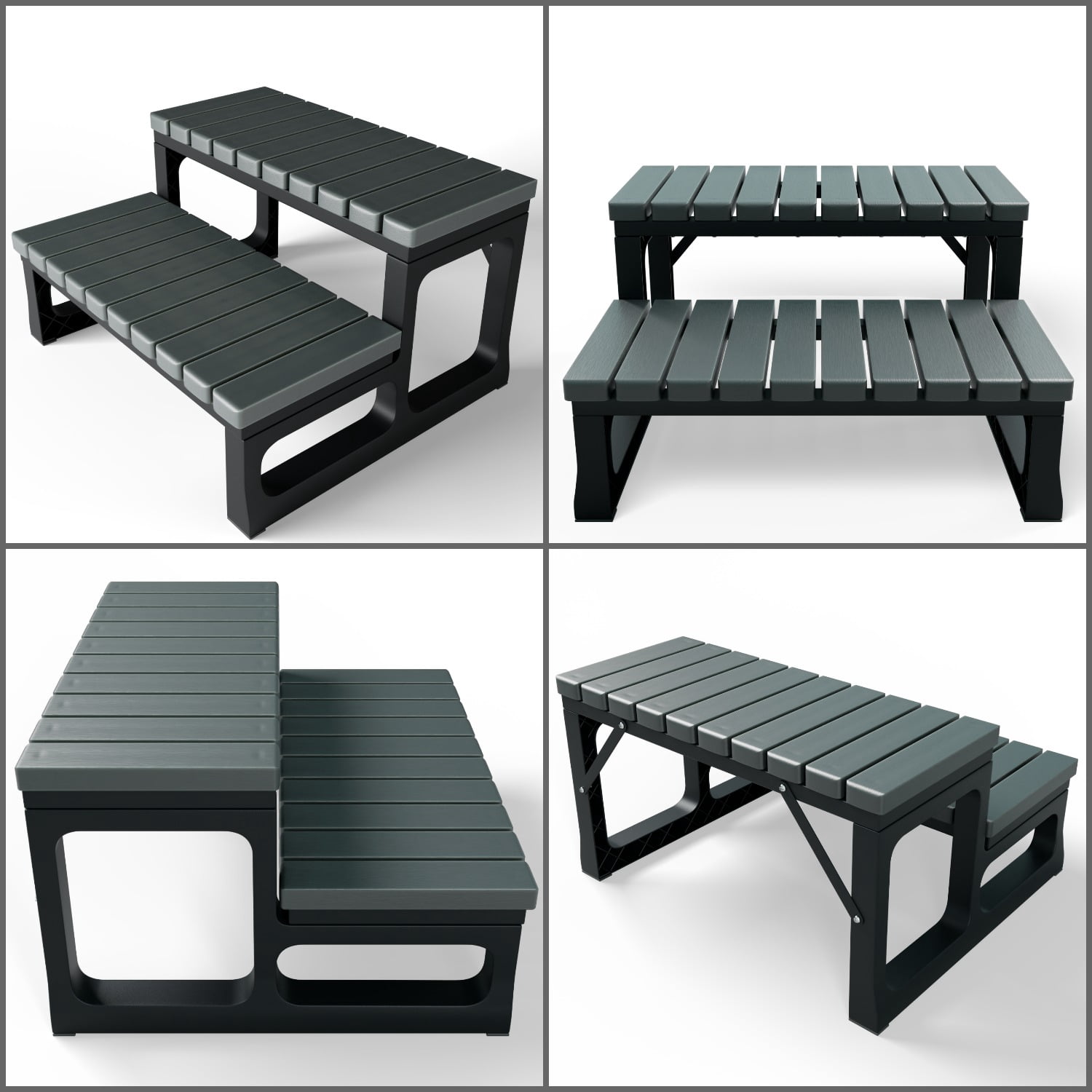Hot Tub Steps Grey/Spa Steps for Round or Straight Sided Spa, Non-Slip Steps for Outdoor/Indoor (Grey)