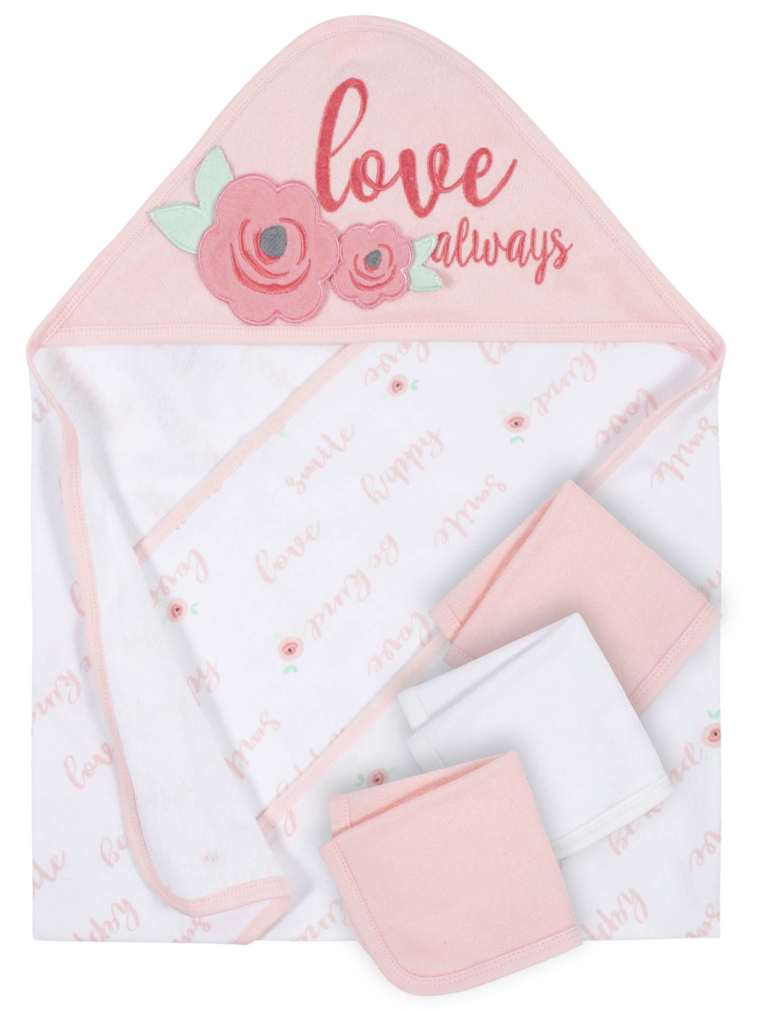 Gerber Baby Girls Hooded Towel & Washcloths Set, 4Piece