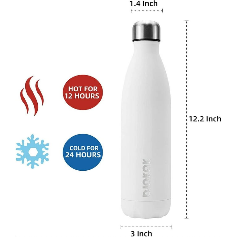 DEARART 17oz White Insulated Water Bottle No Straw, Stainless Steel Keep Hot Coffee Hot/Cold Over 12 Hours, 100% Leakproof and Tea Strainer