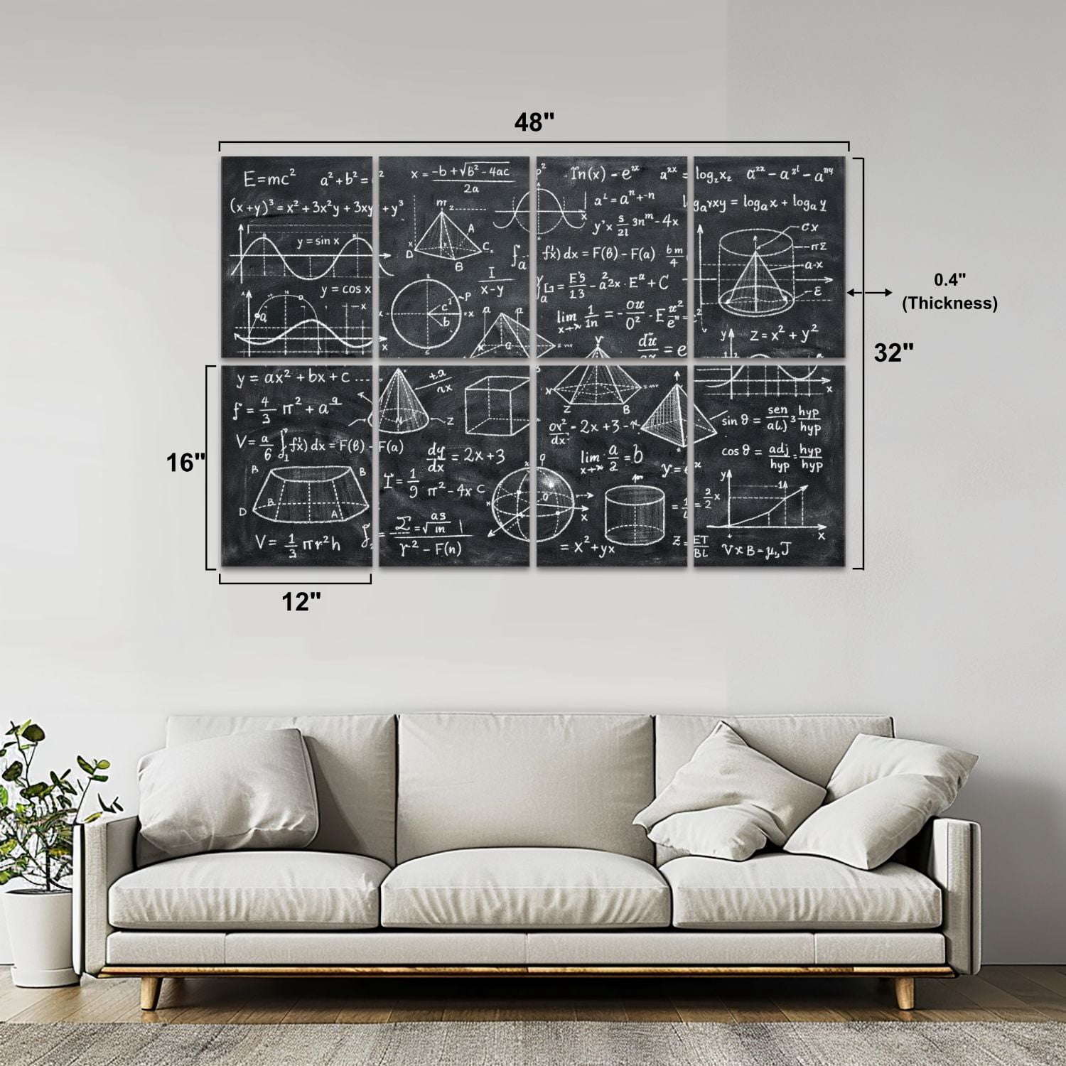 Classroom 8 Pack Art Acoustic Panels Sound Absorbing Mathematical Equations Geometric Diagrams Blackboard Decorative Soundproof Wall Panels Self Adhesive for Nursery Kids Game Room 48"x32"