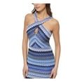 thumbnail image 3 of GUESS Womens Blue Zippered Slitted Keyhole Front Bra Cups Lined Striped Sleeveless Halter Maxi Sheath Dress 14, 3 of 4