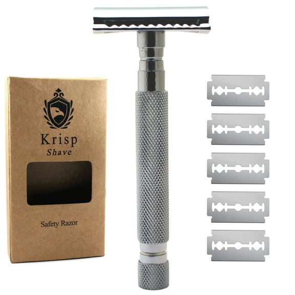 Krisp (4.2") Long Double Edge Safety Razor For Men Beard Shave   10 Shaving Blades
