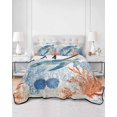 thumbnail image 2 of Quilts Full Size Bedding Set, Sea Turtle Coastal Lightweight Quilted Comforter, Blue Red Summer Beach Coral Nautical Soft Reversible Bedspread Coverlet with Pillow Covers for All Season, 78" x 90", 2 of 7