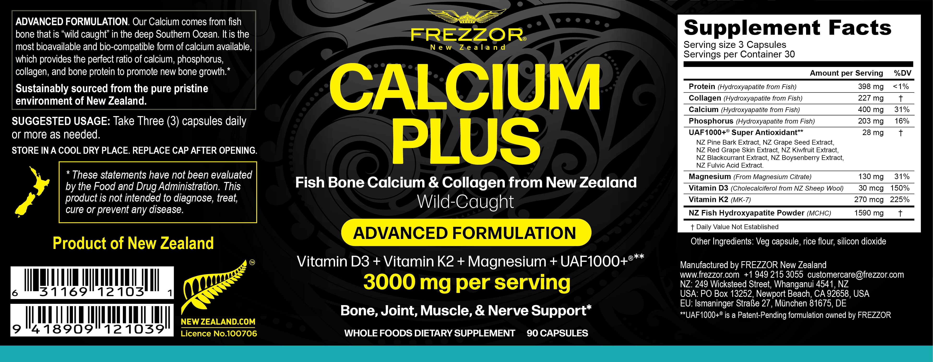 <span style="font-size: 10.5pt;">FREZZOR Calcium Plus Magnesium, Highly Bioavailable Bone Supplement, </span>Vitamins K2 and D3, 5-Pack, 450 Capsules