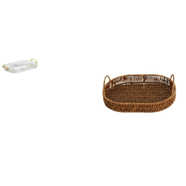 Bandeja de almacenamiento,Bandeja rectangular para servir frutas y postres de cocina,Bandeja decorativa organizadora multifunción para el hogar,Bandeja de almacenamiento tejida a mano,Bandeja