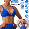 thumbnail image 4 of Teqhome Women's Deep V-Neck Sports Bra Strappy Padded Sports Bra Low Impact Fitness Yoga Bra U-Back Workout Bra Crop Top (M, Blue), 4 of 12