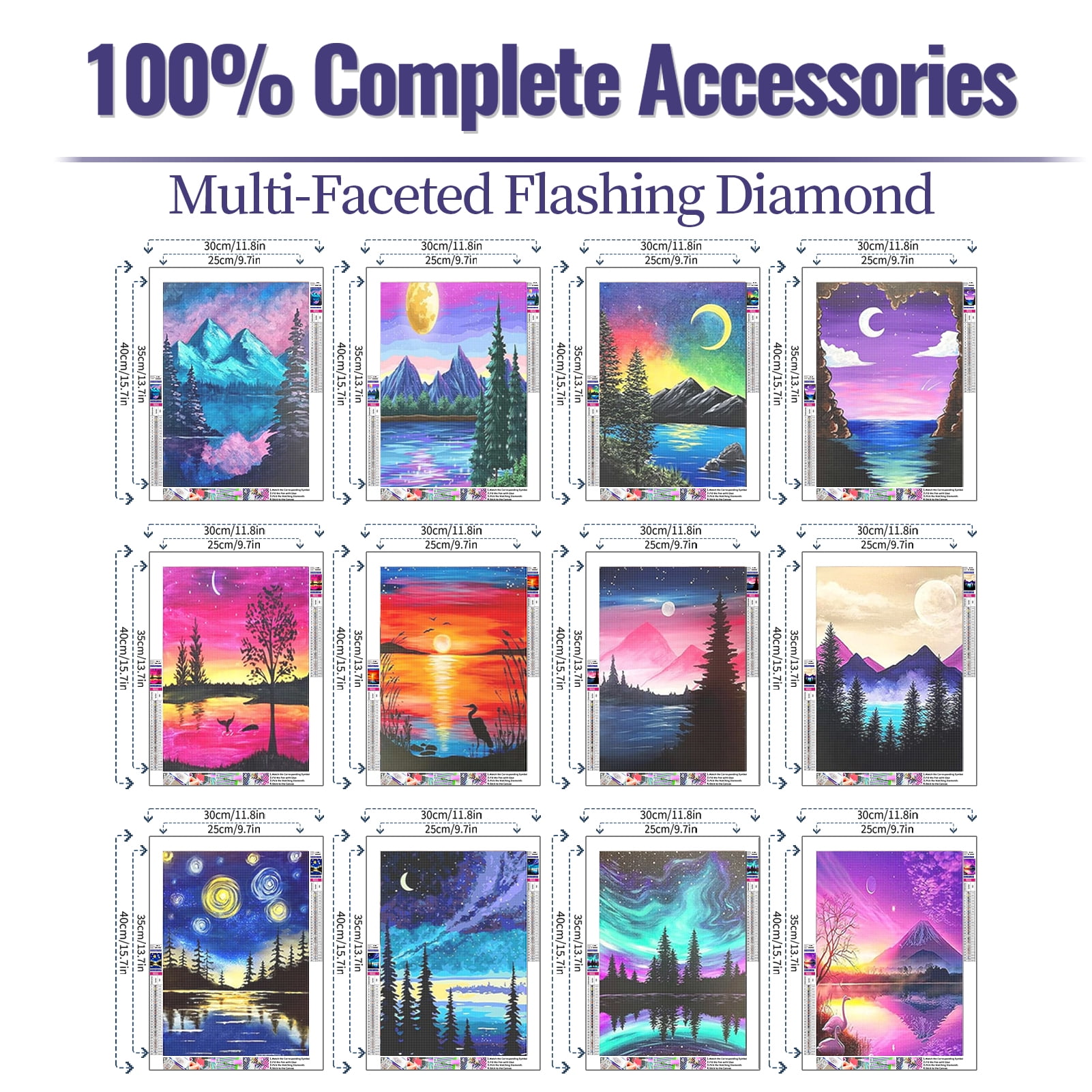 YALKIN 12 Pack 5D Mountain Diamond Art Painting Kits for Unisex Adults Beginners with Full Accessories