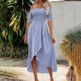 thumbnail image 2 of Ashirexll Maxi Dresses Women's Casual Dresses for Women Fashion Casual Fold Solid Color Summer Irregular Short Sleeve Off-The-Shoulder Dress, 2 of 7