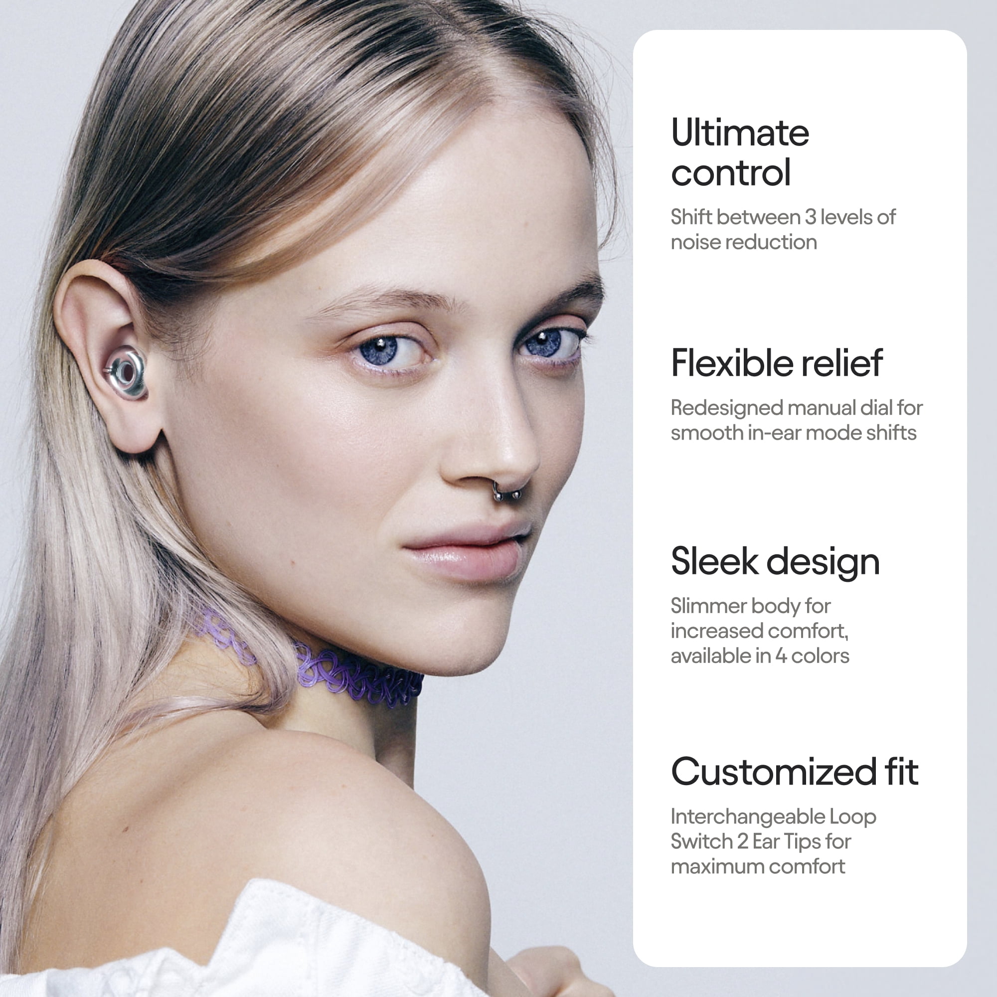 Loop Switch 2 Adjustable Ear Plugs – 3 Noise Relief Modes For Ultimate Control | Flexible Noise Reduction Earplugs For Focus, Travel, Socializing, Festivals & More | 20-26 dB (SNR) Noise Reduction