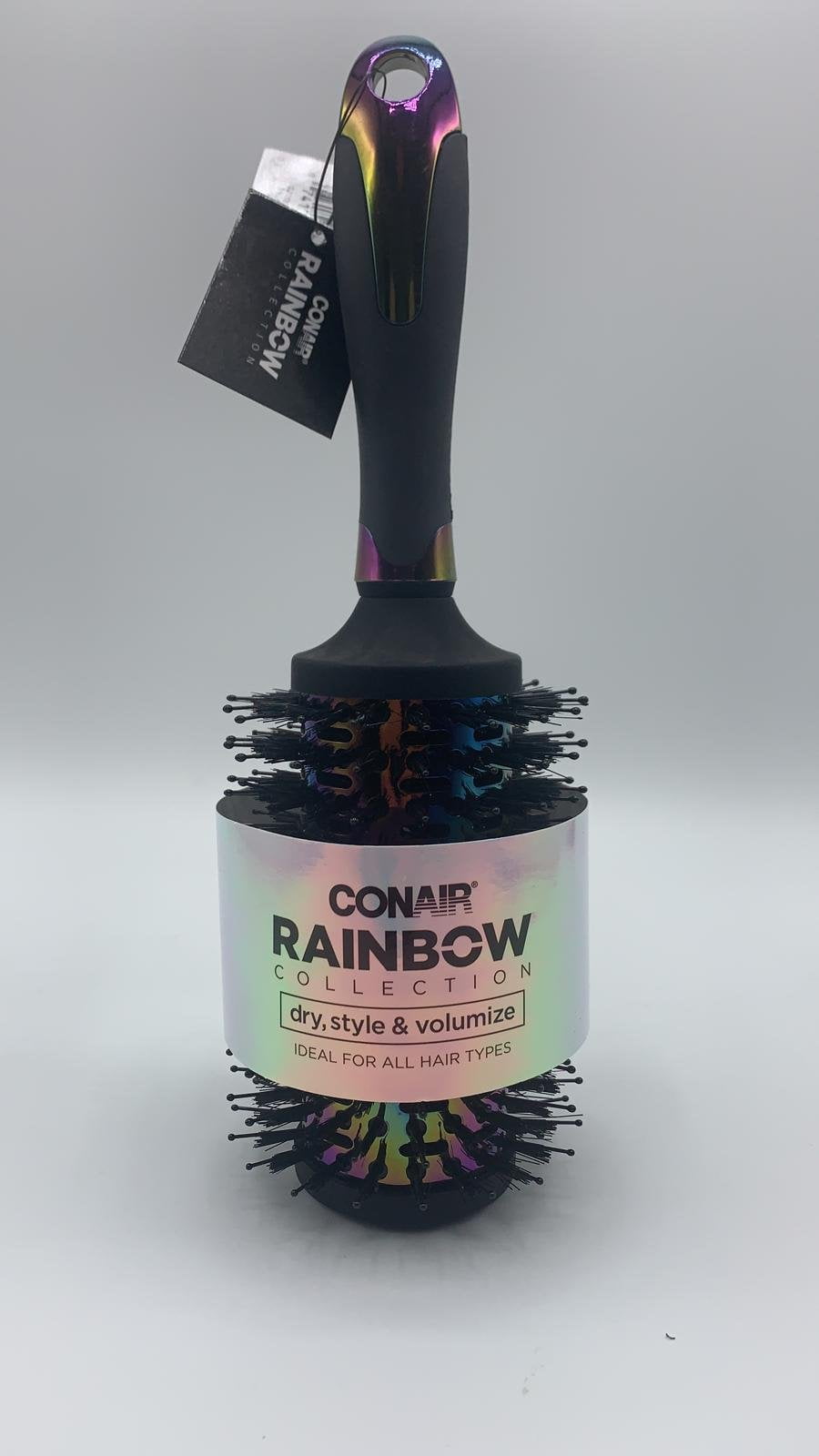 Conair Rainbow Collection Boar & Nylon 3' Large Round Hair Brush, Black