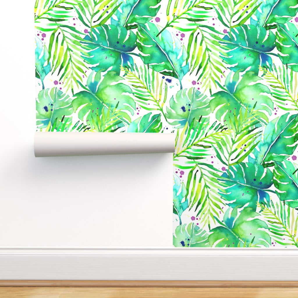 Peel-and-Stick Removable Wallpaper Tropical Leaves Watercolor Summer Jungle