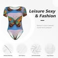 thumbnail image 4 of KLL Women 's Crew Neck Bodysuit Jumpsuits Oil Painting Beautiful Butterfly Print Short onesies Stretch T Shirts, 4 of 7