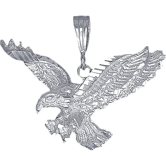 Sterling Silver Eagle Charm Pendant Necklace with Diamond Cut Finish and 24 Inch Figaro Chain