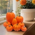 thumbnail image 5 of SMKE 8 Piece Artificial Pumpkin Set Fall Decor,Faux Pumpkins for Halloween Thanksgiving Table Centerpiece,Rustic Farmhouse Mantel Shelf Indoor Outdoor Display Orange 8pc, 5 of 6
