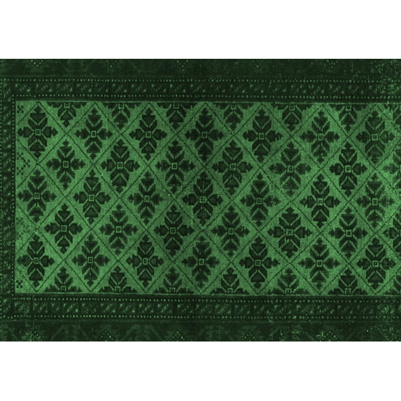 Ahgly Company Indoor Rectangle Abstract Emerald Green Modern Area Rugs, 2' x 4'