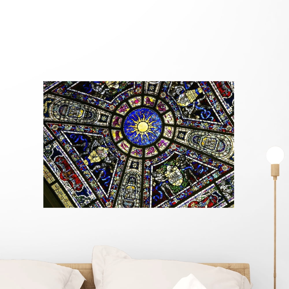Colorful Stained Glass with Wall Mural by Wallmonkeys Peel and Stick