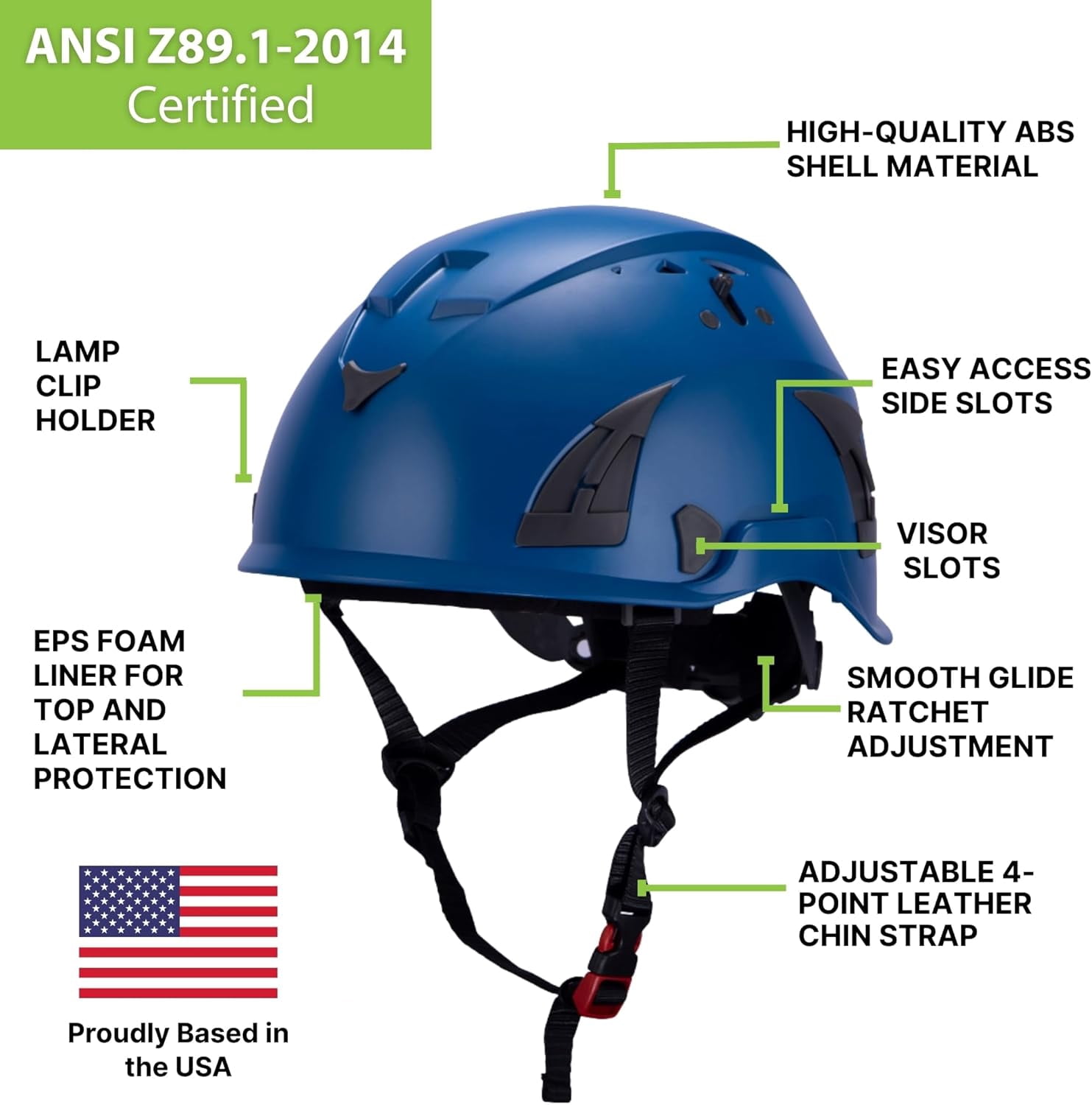 Land Helmets AeroPro Arborist Safety Helmet with Visor – ANSI Z89.1 Type 1 Class C Vented - Hard Hat for Fall Protection, Arborist & Technical Rescue - Blue with Smoke Visor
