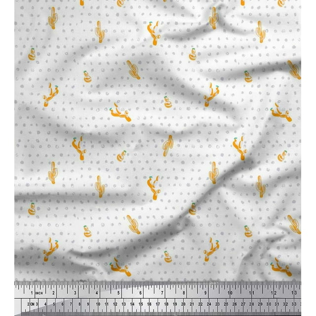 Soimoi Poly Georgette Fabric Brush Stroke & Cactus Tree Print Sewing Fabric Yard 52 Inch Wide