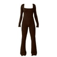 thumbnail image 3 of Pyhlmscde Jumpsuits for Women Square Neck Wide Leg Full Length Romper Playsuit, Jumpsuits for Women Casual, Black Jumpsuit for Women, Long Sleeve Jumpsuit for Women, 3 of 3