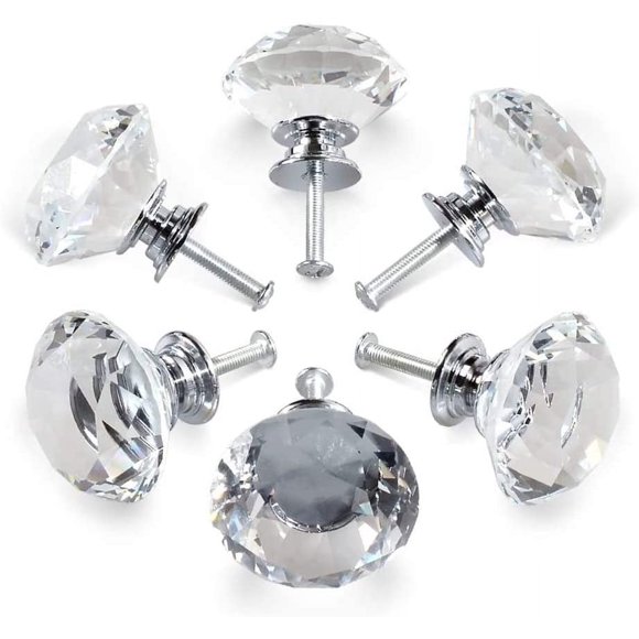 Crystal Handles, 30mm Diamond Drawer Cabinet Door Handles, Crystal Handles, Storage Cabinets and Dressers for Kitchens and Home Offices 6PCS - DKSFJKL