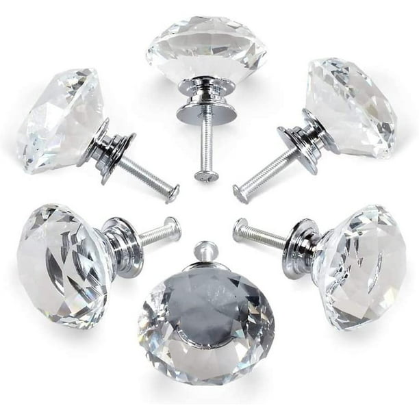 6 manijas de cristal, manijas de puertas de gabinetes con cajones de cristal de diamante de 30 mm, manijas de puertas de vidrio de cocina, gabinetes de almacenamiento y tocadores para cocinas y oficinas domésticas JM