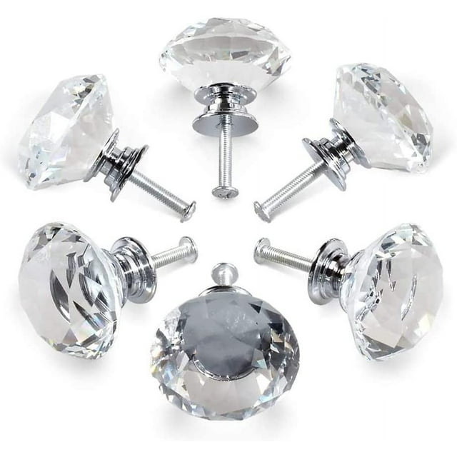 6 manijas de cristal,Tiradores de puertas de gabinetes con cajones de cristal de diamante de 30 mm,Tiradores de puertas de vidrio de cocina,Armarios de almacenamiento y tocadores BRI Rojo Verde