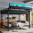 thumbnail image 3 of Leumius Queen over Queen Size Metal Bunk Bed with Storage Shelves and Pegboard, Bunk Bed Frame with USB Ports and LED Lights, Space-Saving for Teens and Adults Black, 3 of 9