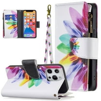 Compatible with iPhone 13 Pro Max Case 6.7" (2021), Allytech [9 Card Slots] PU Leather Flip Stand Zipper Pocket Magnetic Closure Detachable Hand Lanyard Purse Protectiver Cover, Colorful Flower