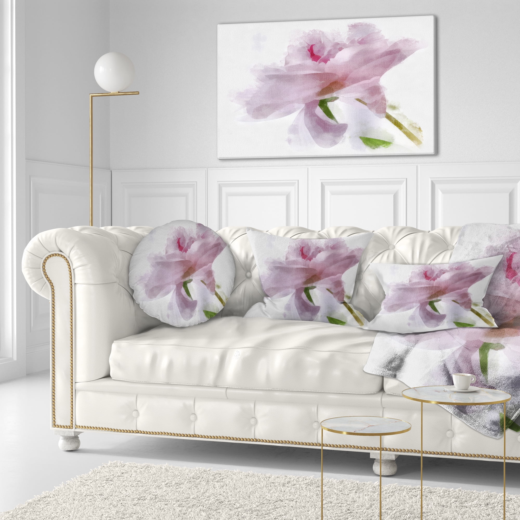 Designart Light Blue Flower with Paint Splashes - Floral Throw Pillow - 12x20